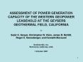 ASSESSMENT OF POWER GENERATION CAPACITY OF THE WESTERN GEOPOWER LEASEHOLD AT THE GEYSERS GEOTHERMAL