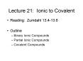 Lecture 21: Ionic to Covalent