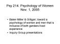Psy 214' Psychology of Women Nov' 1, 2005