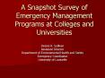 A Snapshot Survey of Emergency Management Programs at Colleges and Universities