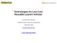 Technologies for Low Cost Reusable Launch Vehicles