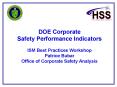 DOE Corporate Safety Performance Indicators ISM Best Practices Workshop Patrice Bubar Office of Corp