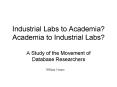 Industrial Labs to Academia Academia to Industrial Labs