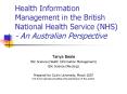 Health Information Management in the British National Health Service NHS An Australian Perspective