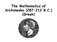 The Mathematics of Archimedes 287212 B'C' Greek
