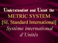 Understanding and Using the METRIC SYSTEM SI, Standard International Systme international dUnits