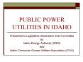 PUBLIC POWER UTILITIES IN IDAHO