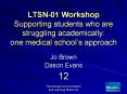 LTSN01 Workshop Supporting students who are struggling academically: one medical schools approach