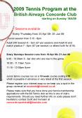 2009 Tennis Program at the British Airways Concorde Club starting on Sunday 19409