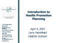Introduction to Health Promotion Planning