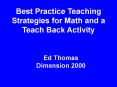 Best Practice Teaching Strategies for Math and a Teach Back Activity
