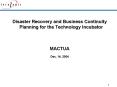 Disaster Recovery and Business Continuity Planning for the Technology Incubator