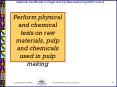 Perform physical and chemical tests on raw materials, pulp and chemicals used in pulp making