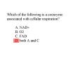 Which of the following is a coenzyme associated with cellular respiration A' NAD B' O2 C' FAD D' bot