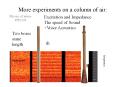 More experiments on a column of air: Excitation and Impedance The speed of Sound  Voice Acoustics
