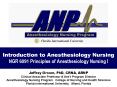 Introduction to Anesthesiology Nursing NGR 6091 Principles of Anesthesiology Nursing I