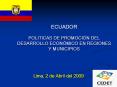 ECUADOR POLITICAS DE PROMOCIN DEL DESARROLLO ECONMICO EN REGIONES Y MUNICIPIOS