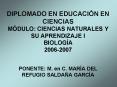 DIPLOMADO EN EDUCACIN EN CIENCIAS MDULO: CIENCIAS NATURALES Y SU APRENDIZAJE I BIOLOGA 20062007