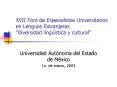 XVII Foro de Especialistas Universitarios en Lenguas Extranjeras Diversidad lingstica y cultural