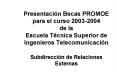Presentacin Becas PROMOE para el curso 20032004 de la Escuela Tcnica Superior de Ingenieros Telecomu