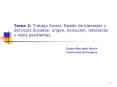 Tema 2: Trabajo Social, Estado de bienestar y Servicios Sociales: origen, evolucin, relaciones y ret