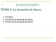 TEMA 3: La demanda de dinero 1' Concepto 2' Teoras de la demanda de dinero 3' Funcin de la demanda d