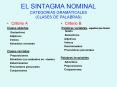 EL SINTAGMA NOMINAL CATEGORIAS GRAMATICALES CLASES DE PALABRAS