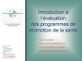 Introduction lvaluation des programmes de promotion de la sant