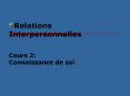 Relations Interpersonnelles Cours 2: Connaissance de soi