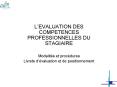 LEVALUATION DES COMPETENCES PROFESSIONNELLES DU STAGIAIRE