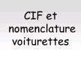 CIF et nomenclature voiturettes