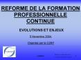 REFORME DE LA FORMATION PROFESSIONNELLE CONTINUE