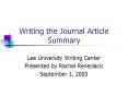 Writing the Journal Article Summary