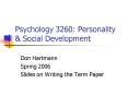 Psychology 3260: Personality
