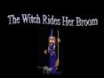 The witch rides her broom.