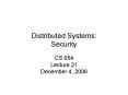 Distributed Systems: Security