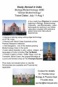 Study Abroad in India BiologyBiotechnology 4490 Global Biotechnology Travel Dates: July 11Aug 1
