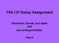 CHL137 Essay Assignment
