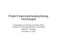 Project Financing Emerging Energy Technologies