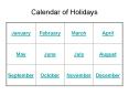 Calendar of Holidays