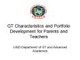 GT Characteristics and Portfolio Development for Parents and Teachers