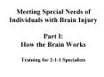 Meeting Special Needs of Individuals with Brain Injury Part I: How the Brain Works Training for 211
