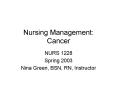 Nursing Management: Cancer