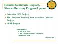 Business Continuity Program Disaster Recovery Program Update