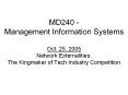 MD240 - Management Information Systems Oct. 25, 2005 Network Externalities: The Kingmaker of Tech Industry Competition