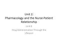 Unit 2: Pharmacology and the NursePatient Relationship