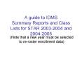A guide to IDMS Summary Reports and Class Lists for STAR 20032004 and 20042005