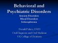 Behavioral and Psychiatric Disorders Anxiety Disorders Mood Disorders Schizophrenia