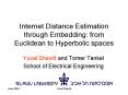Internet Distance Estimation through Embedding: from Euclidean to Hyperbolic spaces