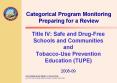 Title IV: Safe and Drug-Free Schools and Communities and Tobacco-Use Prevention Education (TUPE)  2008-09
